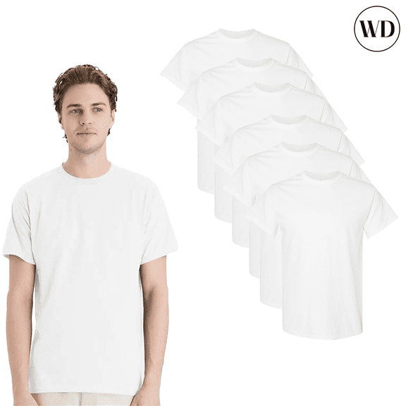 Gildan Short Sleeve Men's T-Shirt, 100% Heavy Cotton Tee, White Color with Durable Comfort, 6 Pack, S