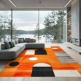 thumbnail image 2 of ODIKA 8'x10' Washable Area Rug Orange Abstract Mid Century Arches Muted Accents, Symmetrical Minimalist Design for Dining Room, Large Office, Lounge, Non-Slip Chair-Friendly Mat, 2 of 7