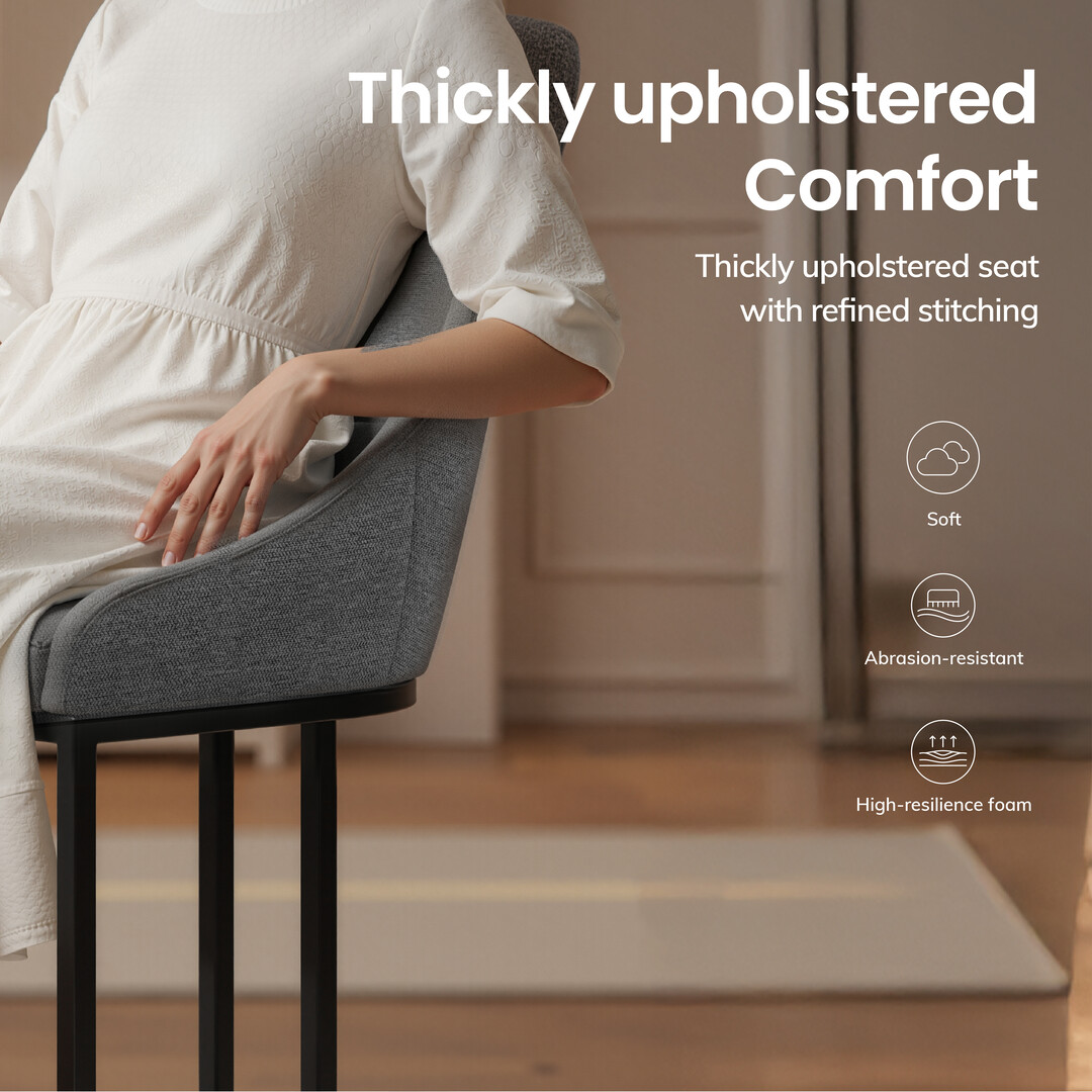 COLAMY Set of 2 Dining Chairs, Modern Upholstered Fabric Kitchen Chairs with U-Shaped Metal Legs, Armless Mid-Back Side Chairs for Home and Hotel, Gray