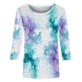 thumbnail image 4 of Ichuanyi Womens Tops 3/4 Sleeve Shirts Round Neck Loose Casual Blouses Tie-dye Print Blouse Tshirts Tee, 4 of 5