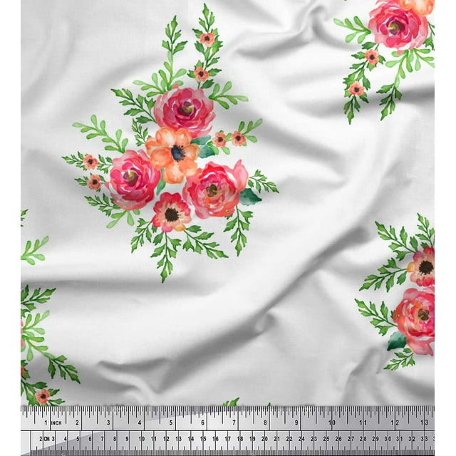 Soimoi Tissu Crêpe polyester Blanc Imprimé Floral par Yard 52 Pouces de Large