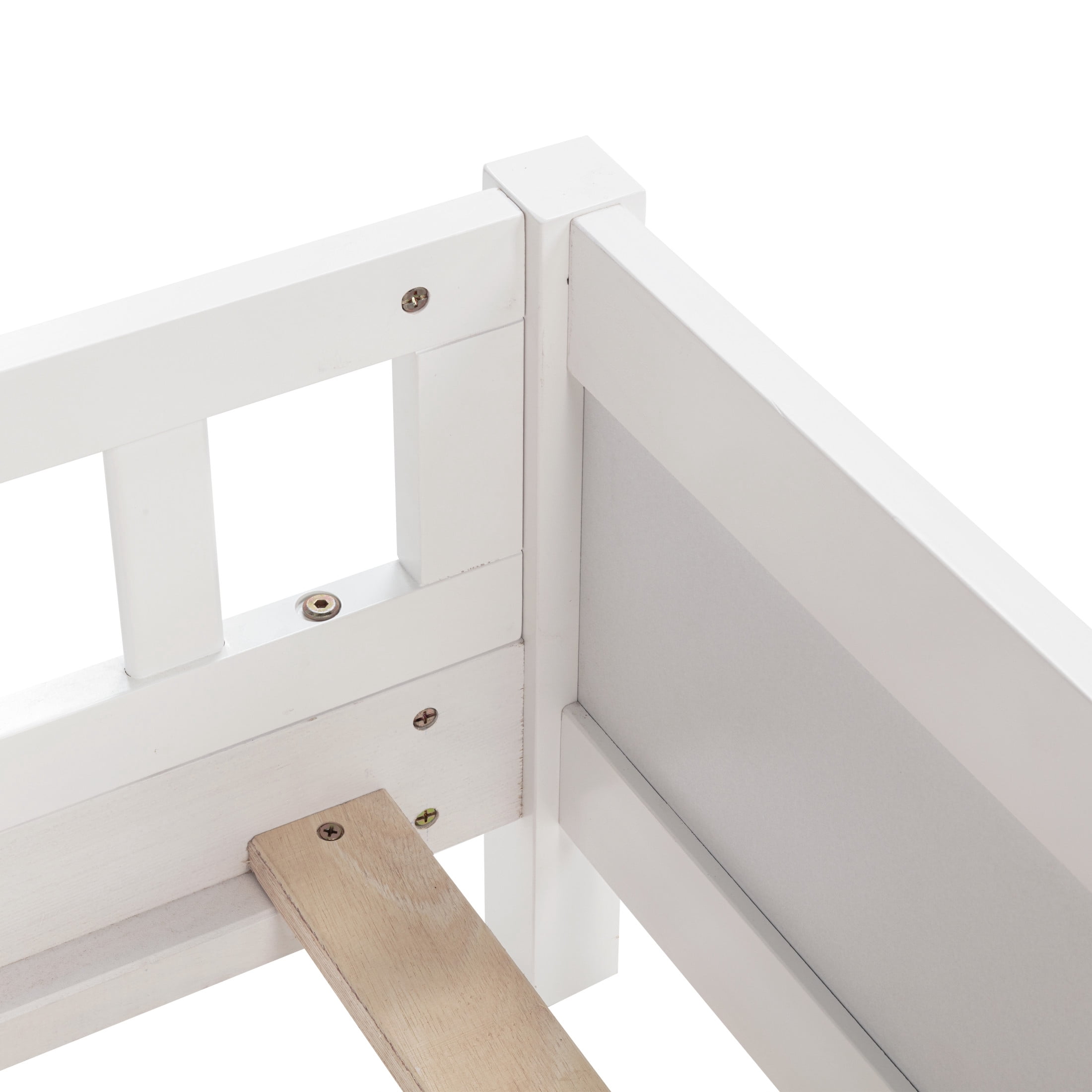 Noble House Strong Twin Bed, Pine Wood Frame with Bookcase Headboard, Guardrails & LED Motion Sensor Light, White
