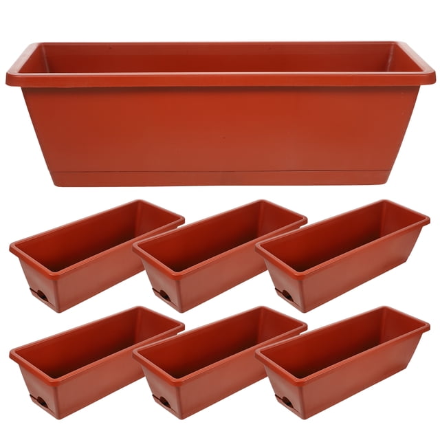7pcs Red Resin Flower Boxes for Home Succulent Planting and Decorate with Drip Tray