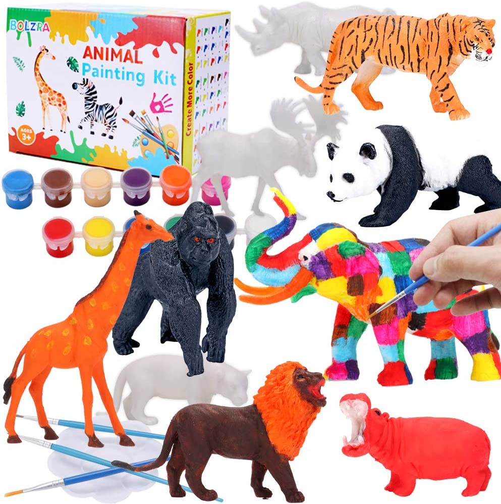 Safari Animals Painting Kit for Kids, 10Pcs Paintable Jungle Plastic