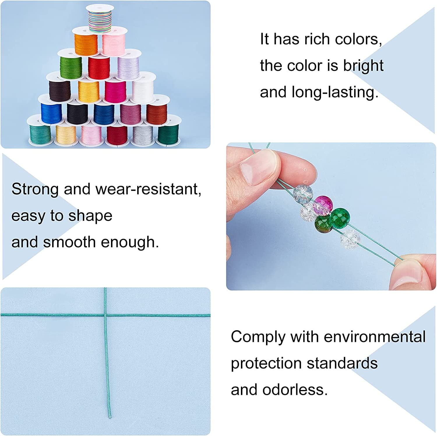 33 Colors Polyester Cord 0.3mm Round Beading String Knotting Wire for Chinese Knotting Kumihimo Beading Macramé Jewelry Making Sewing- 130 Yards/Roll colorful