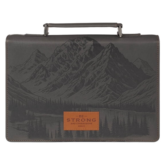 BE STRONG AND COURAGEOUS CHARCOAL GRAY LARGE CLASSIC Bible Cover