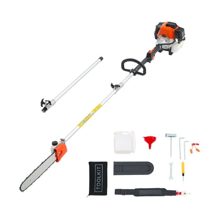 VEVOR Gas Pole Saw, 52CC 2 Stroke Gas Powered Pole Saws with 14 in Cutting Bar, Cordless Tree Trimmer with 30 fl.oz Fuel Tank, 7.2 to 10 ft Extendable, Powerful Chainsaw for Tree Trimming Pruning
