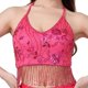 thumbnail image 1 of Top corto con borlas para danza del vientre, para fiesta, disfraz, lentejuelas, ajustable, con purpurina, para mujer Rosa roja, 1 of 9