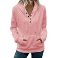 thumbnail image 2 of PiGOGI Women's Winter Loose Hooded Long Sleeve Solid Shirt Tops with Pocket - Casual Sweatshirt Pink S, 2 of 6