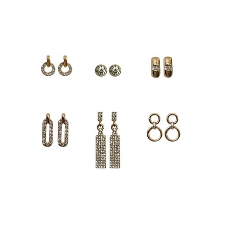 Time and Tru Women's Gold Plating Rhinestone Earrings on Ornament Shaped Card, 6 Pack