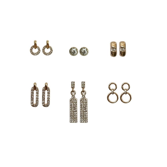 Time and Tru Women's Gold Plating Rhinestone Earrings on Ornament Shaped Card, 6 Pack
