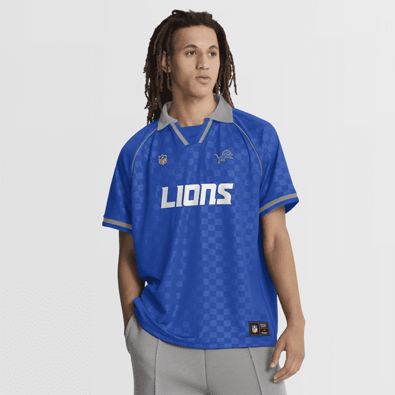 Men's Fanatics Blue/Gray Detroit Lions Homerun Raglan V-Neck Polo