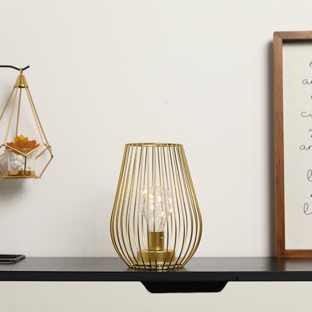 TRIROCKS 7.8''H Cage Shape Cordless Table Lamp Battery operated(Gold)