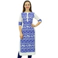 thumbnail image 1 of Phagun Kurta Droite Bleue pour Femmes Manches 3/4 Imprimée Décontractée Kurti-26, 1 of 7