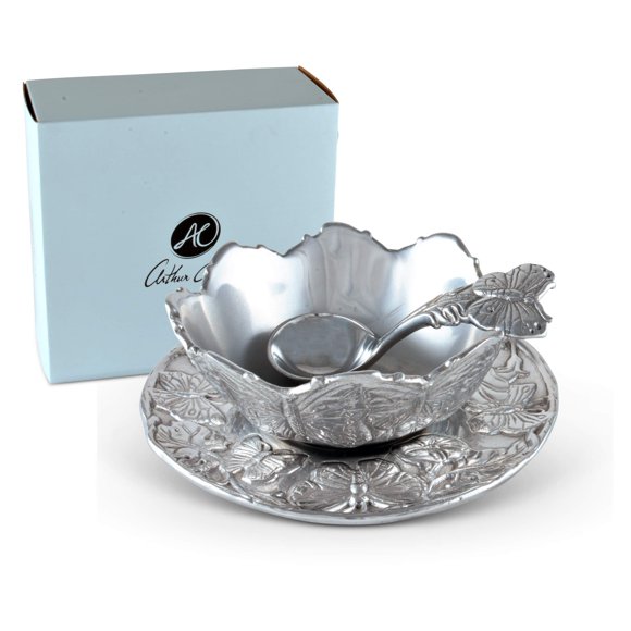 Arthur Court Designs Aluminum 3-pieces Antler Condiment Server Bowl 7 inch Diameter Tray