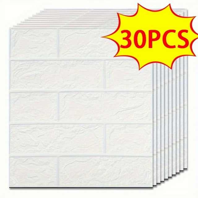 20/30/40//50pcs 3D Wall Tile Sticker, Foam Brick Self-Adhesive Anti-Collision Sticker,