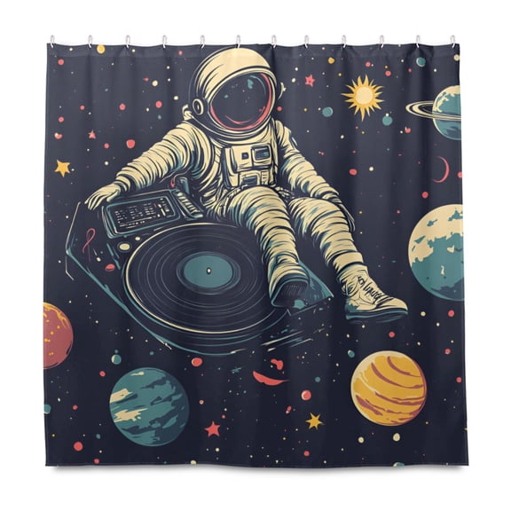 Yayeee Shower Curtain with Hooks 72"x72" Waterproof Fabric Bathroom Hanging Decor, Astronaut Space