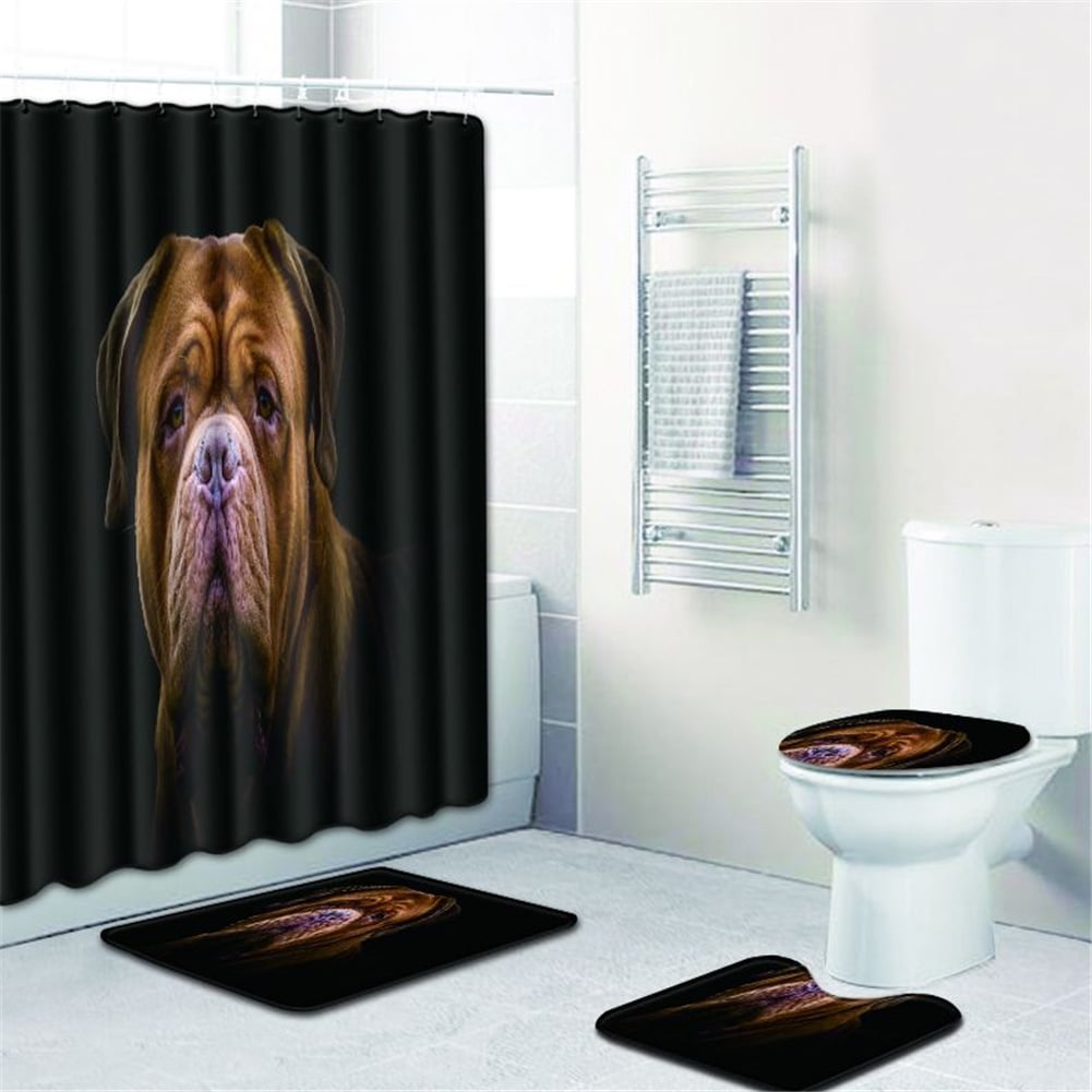 180CM Waterproof Shower Curtain Bathroom Toilet Seat Rug Cover Mat Carpet Kit 
