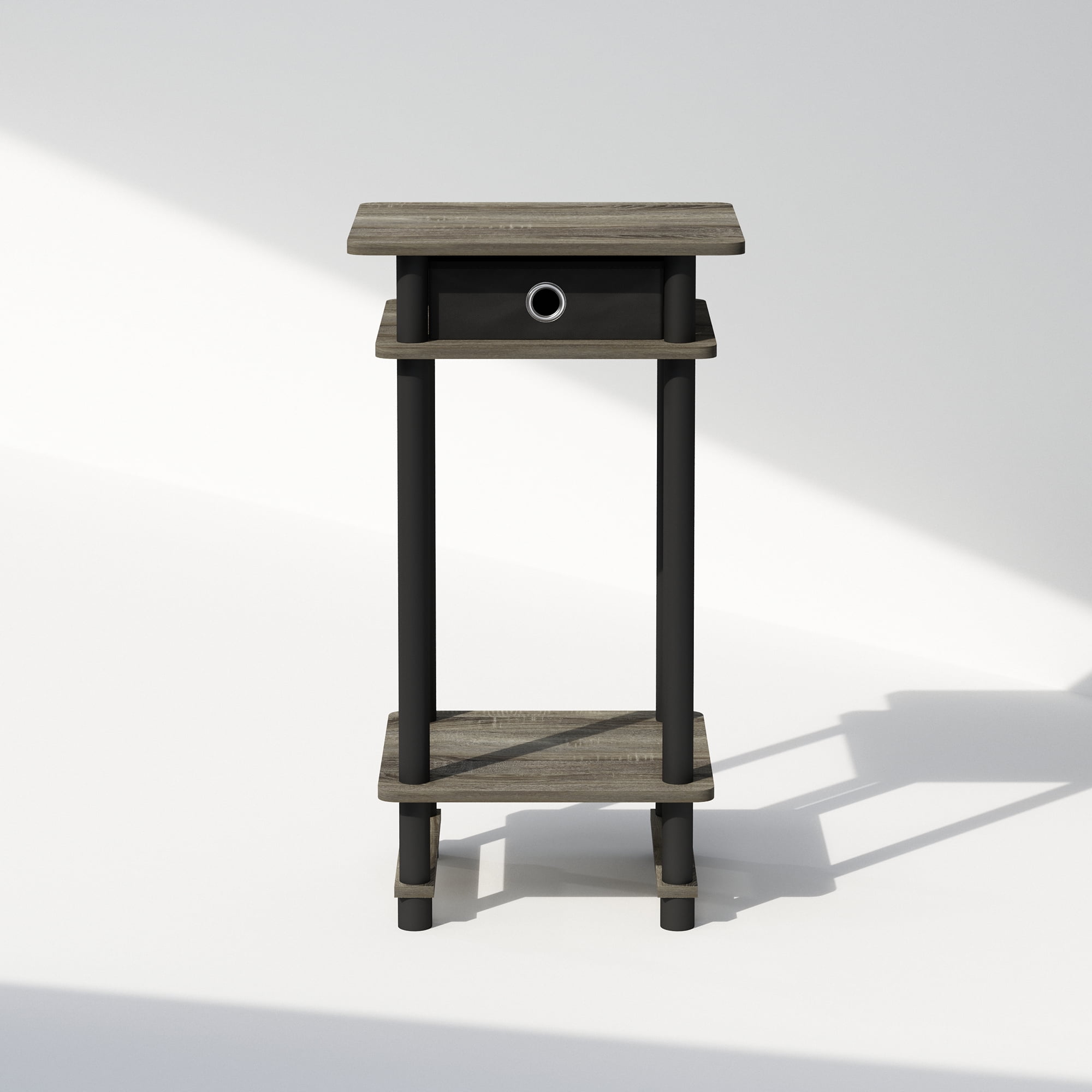 Furinno Turn-N-Tube Tall Nightstand with Bin, French Oak/Black/Black