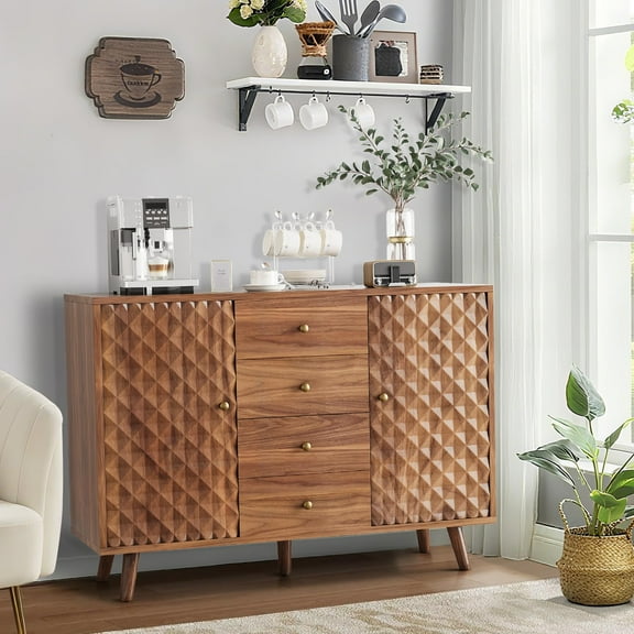 EcoSummer 47" Farmhouse Sideboard Buffet with 4 Drawers & 2 Doors, Vintage Storage Cabinet for Dining Room