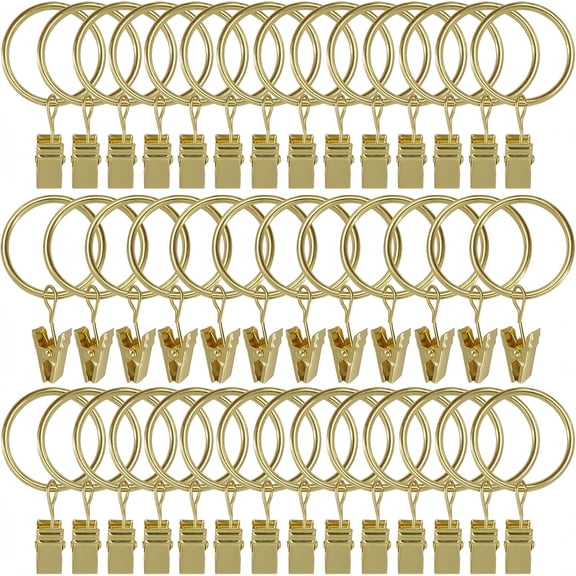 40 Pack Gold Curtain Rings with Clips, Metal Curtain Rings with Hooks, Decorative Curtain Clips for Hanging Drapes, Shower Curtains & Window Treatments