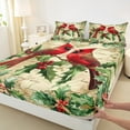 thumbnail image 3 of Feelyou Christmas Red Robin Bed Sheets, Poinsettia Leaf Plant King Sheets, Vintage Western Fashion Sheet Set, Breathable Home Decor, 4-Piece, 3 of 7