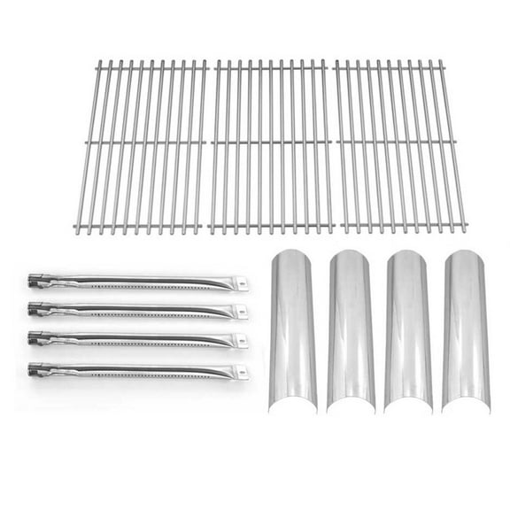 Replacement BBQ Parts For MASTER FORGE P3018 Gas Grill Models Includes 4 Stainless Steel Burner, 4 Stainless Heat Plates, and Stainless Cooking Grates (Set of 3)