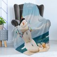 thumbnail image 4 of Snowman Soft Flannel Fleece Throw Blanket, Winter Vacation Holiday Theme Figure Seashells Sitting on Sandy Beach Coastal, Cozy Plush for Indoor and Outdoor Use, 50" x 70", Multicolor, by Ambesonne, 4 of 5