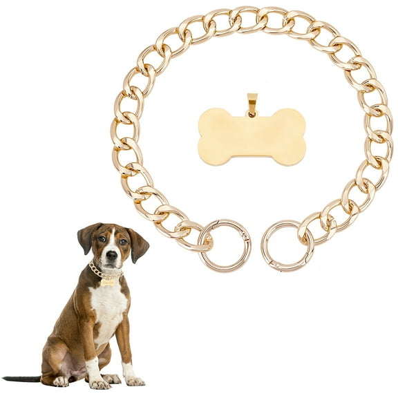 DIY Dog Tag Making Kits Including Aluminum Cable Chain Dog Collar & 304 Stainelss Steel Pendants Golden 2pcs/set 1 Set