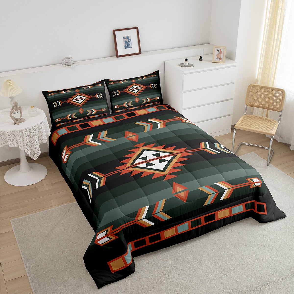Southwestern Geometric Comforter Set Western Aztec Quilt Sets Boho Exotic Tribal Bedding Set King Rustic Farmhouse Home Decor Bohemian American Bed Set 2 Pillow Cases