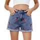 thumbnail image 1 of Pantalones cortos de mezclilla de pierna ancha con bordado de cereza de talla grande for mujer, 1 of 7