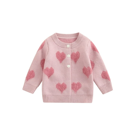 Liacowi Newborn Baby Girls Heart Sweater Button Knitted Sweater Cardigan Infant Fall Cardigan Jackets Valentines Day Clothes