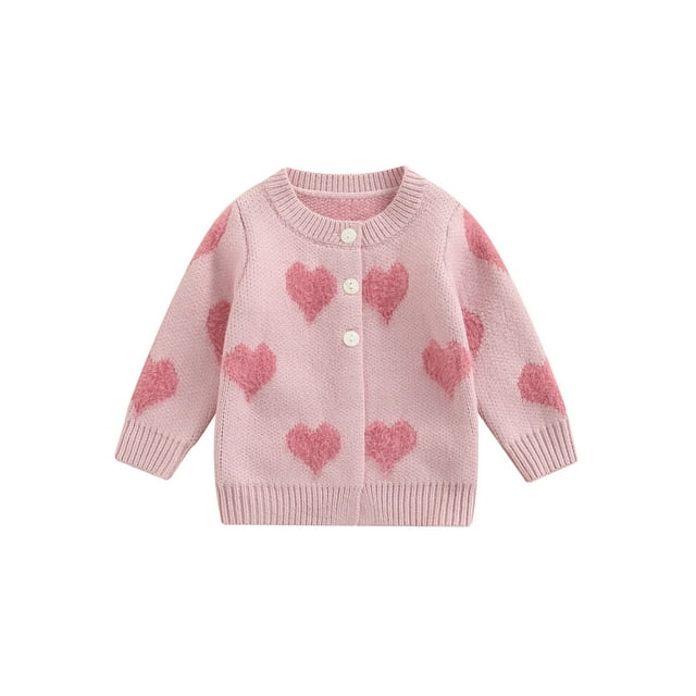 Kmbangi Hauts de Pull Tricotés à Bouton Imprimé Coeur de Cardigan Bébé