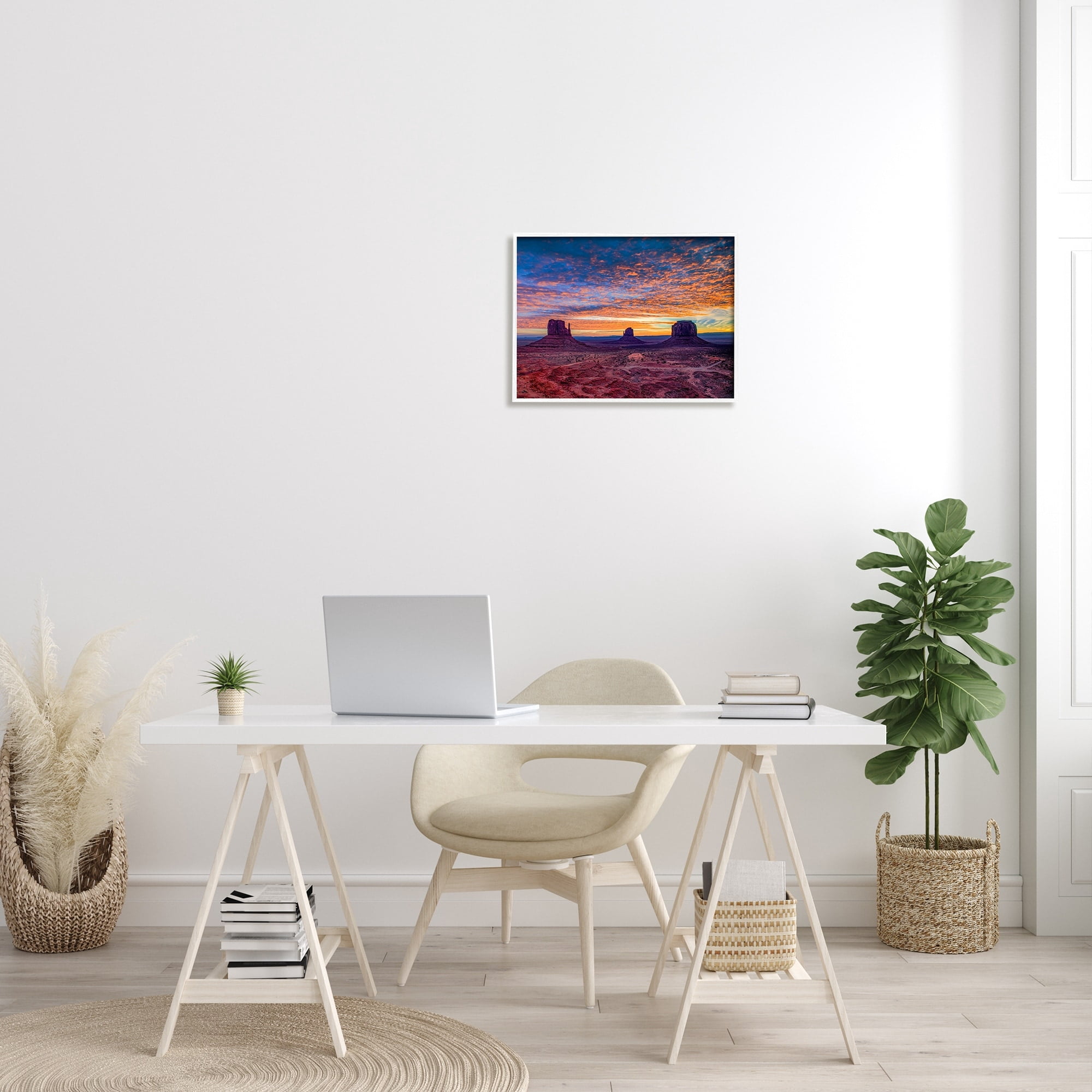 Stupell Industries Mesa Buttes Desert Canyon Radiant Orange Sunset Photograph White Framed Art Print Wall Art, Design by Andy Crawford Photography