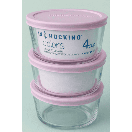 Anchor Hocking SnugFit Pink Lids Tempered Glass BPA-Free Storage Set, 3 Count