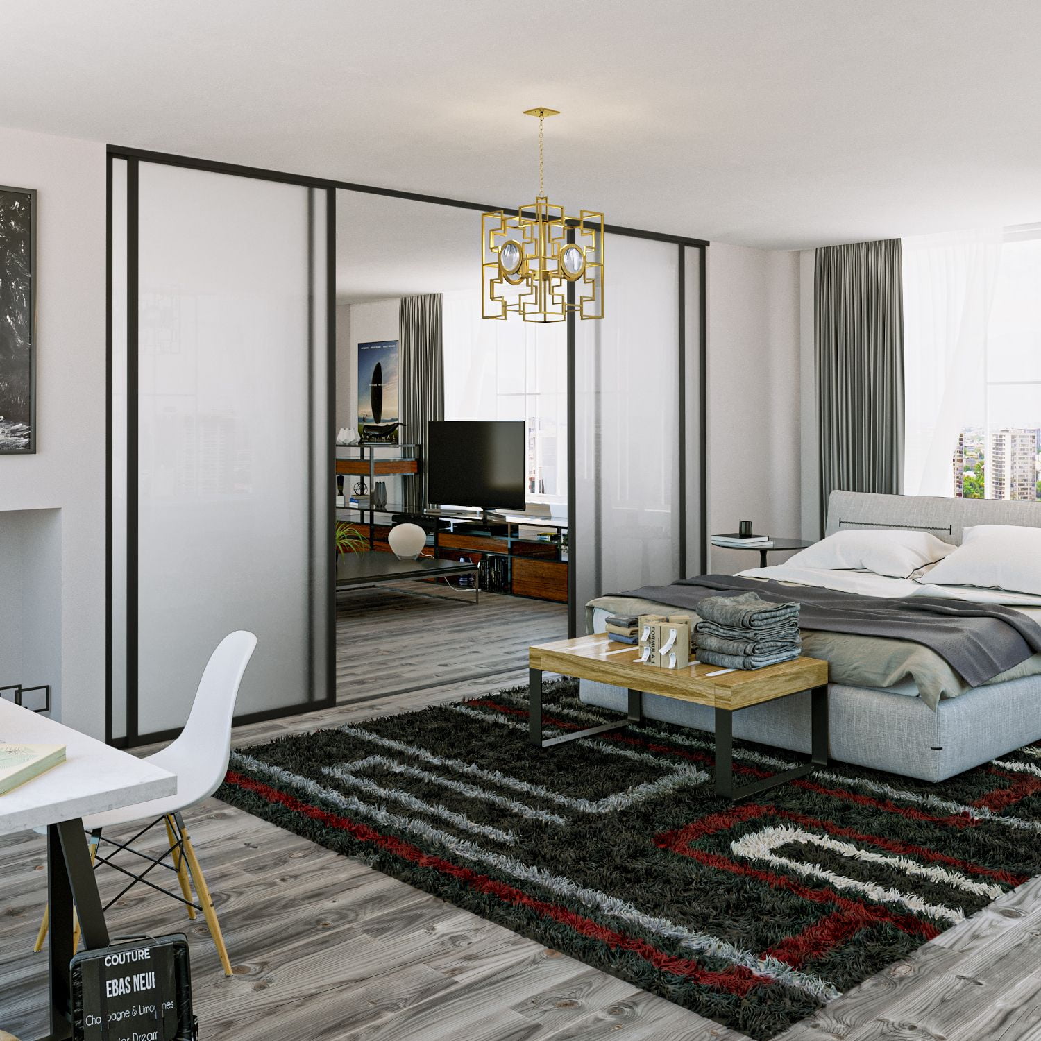 4 Panel Room Dividers Glass Doors 96 x 80 Inches ( 424" Panels