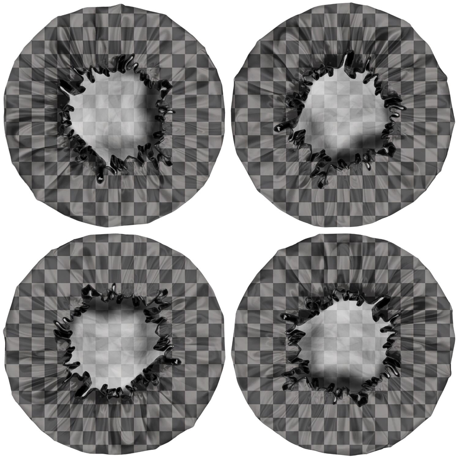 Shower Caps,Gray and Black Checkerboard Pattern Waterproof Shower Cap for Women 4 Pieces,Double Reusable Hair Cover for Shower PEVA Elastic Stretch Hem