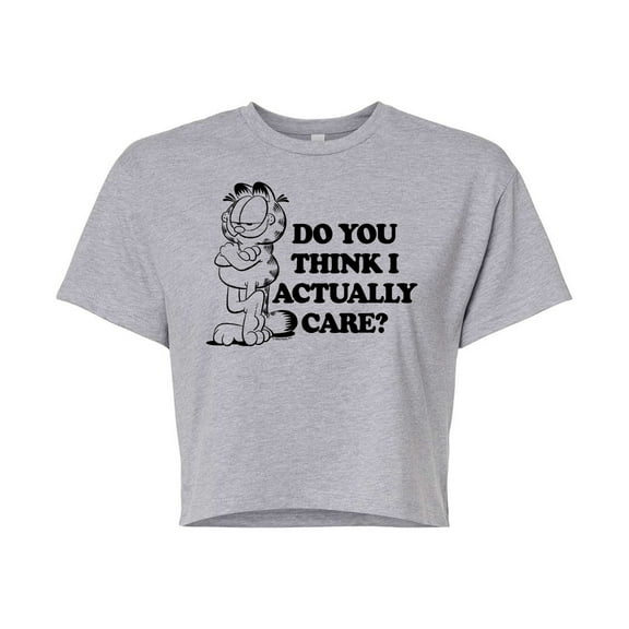 Garfield - Do You Think I Actually Care - Juniors Cropped Cotton Blend T-Shirt
