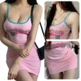 thumbnail image 2 of Vestido de tiras de corte bajo, corte ajustado, estampado de letras, vestido sin mangas transpirable para citas diarias de verano, 2 of 8