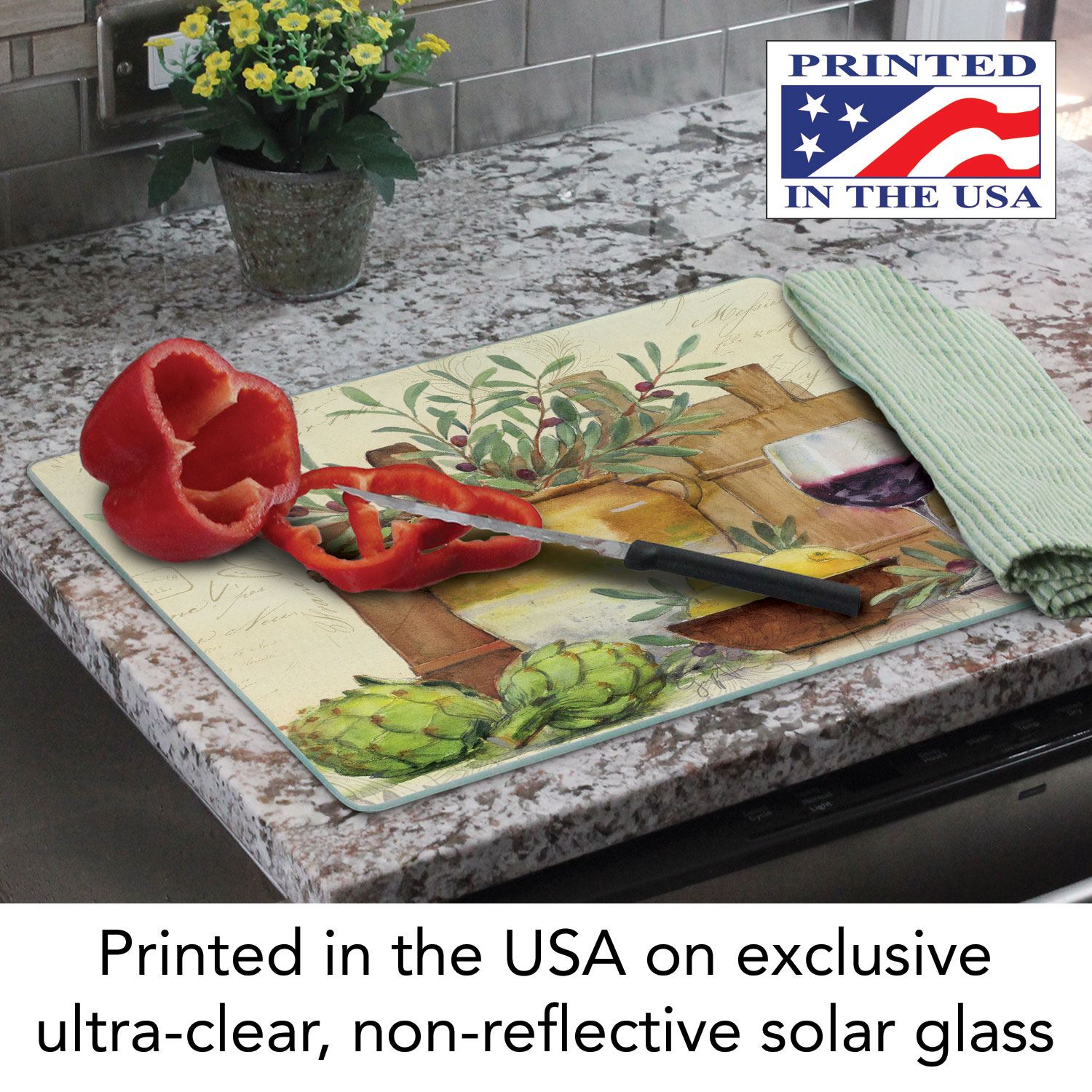 CounterArt Rustic Wine 3mm Tempered Glass Cutting Board 15" x 12"