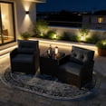 thumbnail image 4 of Hommoo 3 PCS Rattan Patio Furniture Set, Outdoor Brown Wicker Conversation Set with Glass Tabletop & Gray Cushion, 4 of 6