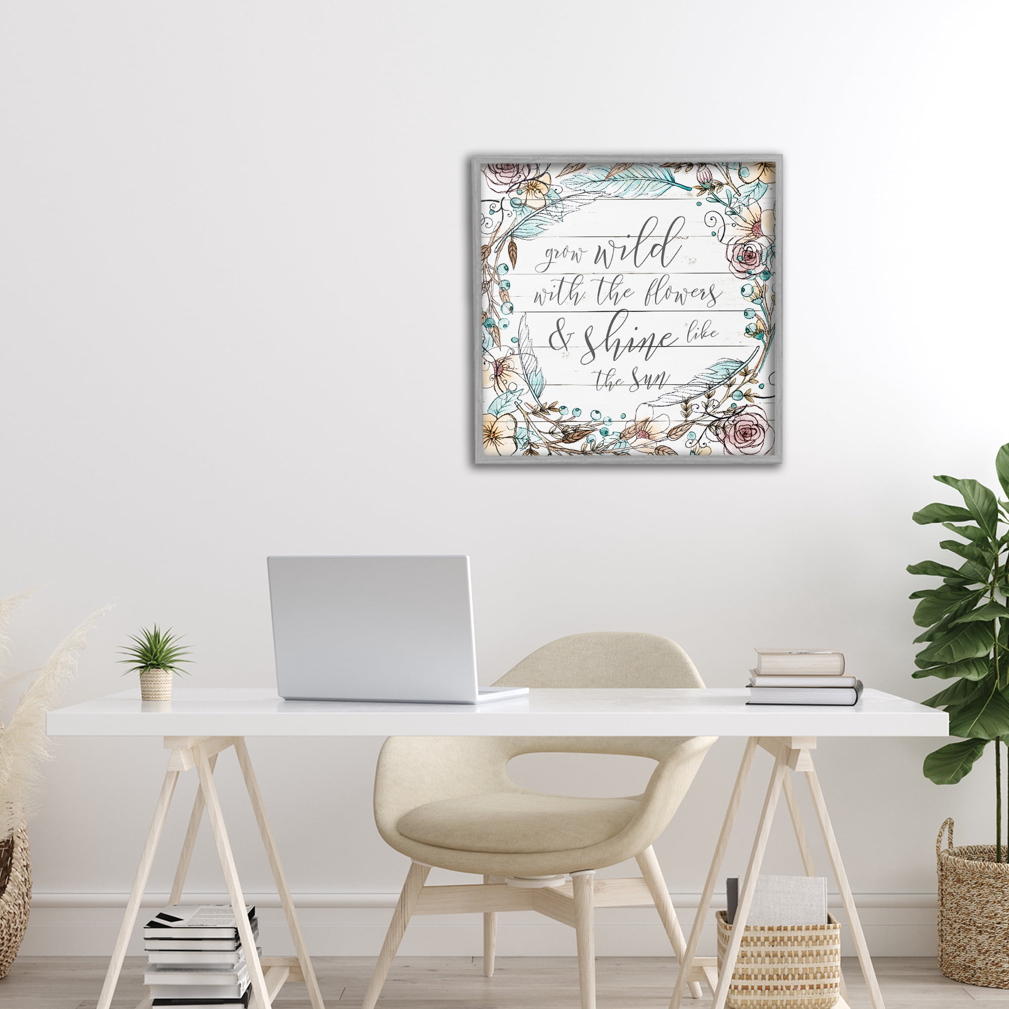 Stupell Industries Grow Wild With Flowers Gray Framed Giclee Art, design by SD Graphics Studio