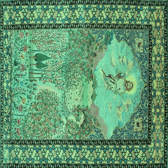 Ahgly Company Indoor Square Persian Turquoise Blue Traditional Area Rugs, 7' Square