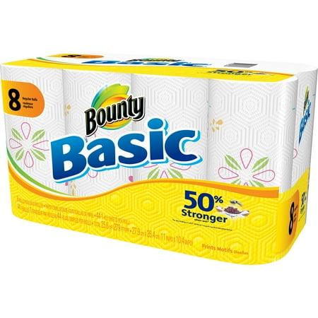 Bounty Basic Paper Towels Regular Roll, Prints, 8 ct