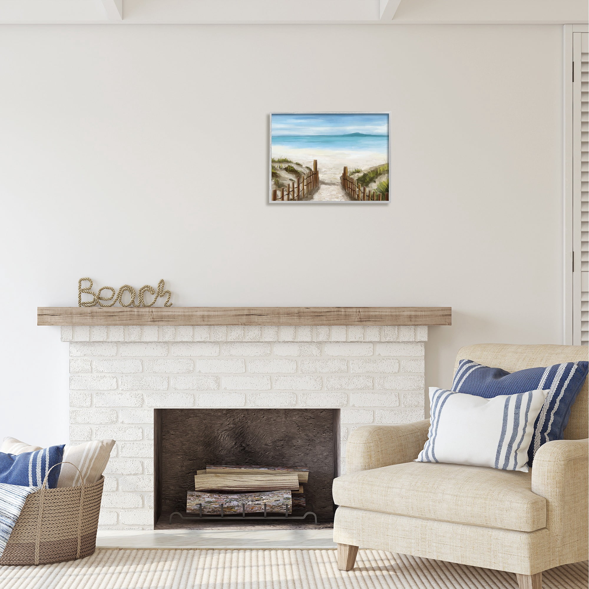 Stupell Industries Beach Pathway to Shore Nature Painting Gray Framed Art Print Wall Art, 20 x 16