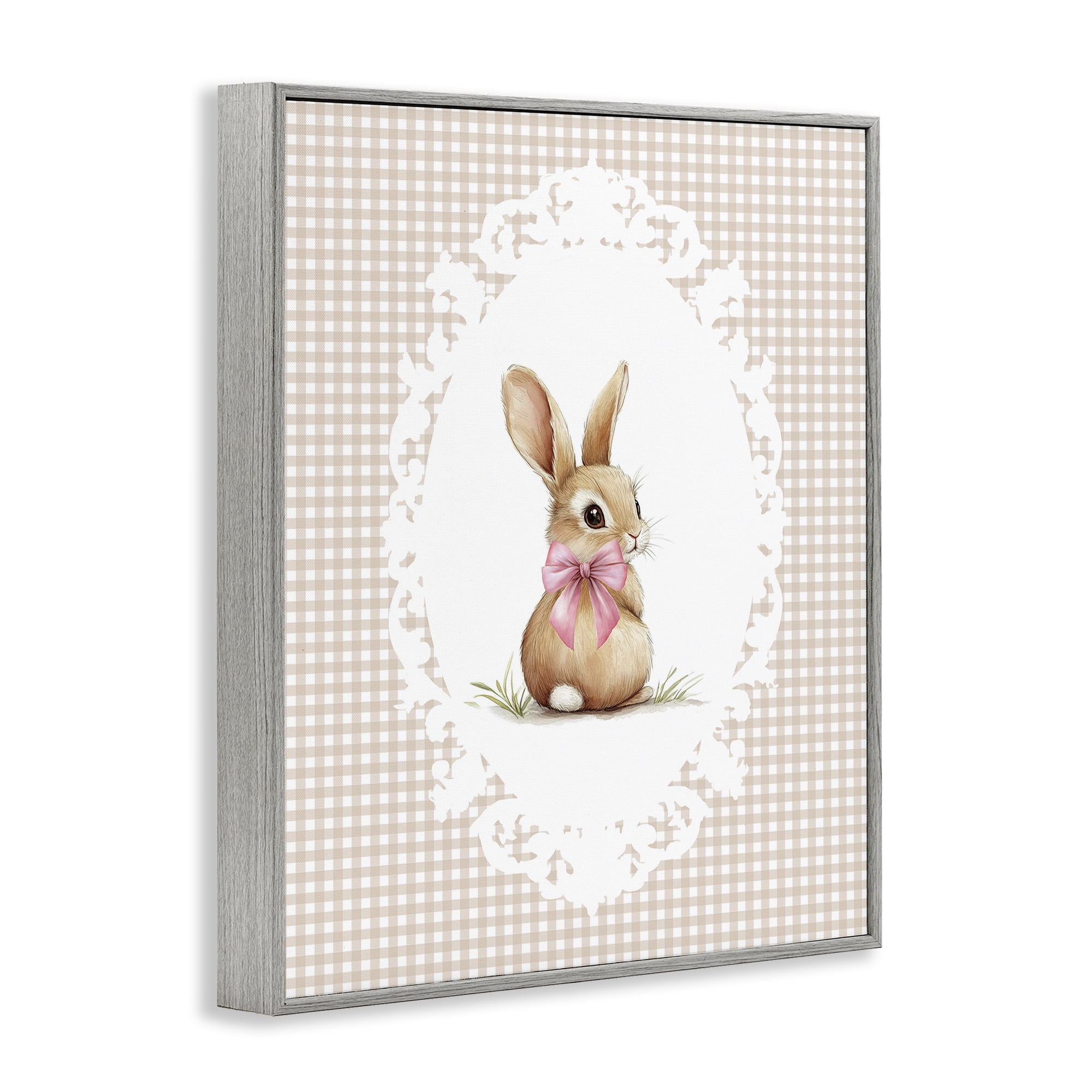 Stupell Industries Vintage Bow & Gingham Bunny Gray Framed Giclee Art, design by Christine Simpson Art