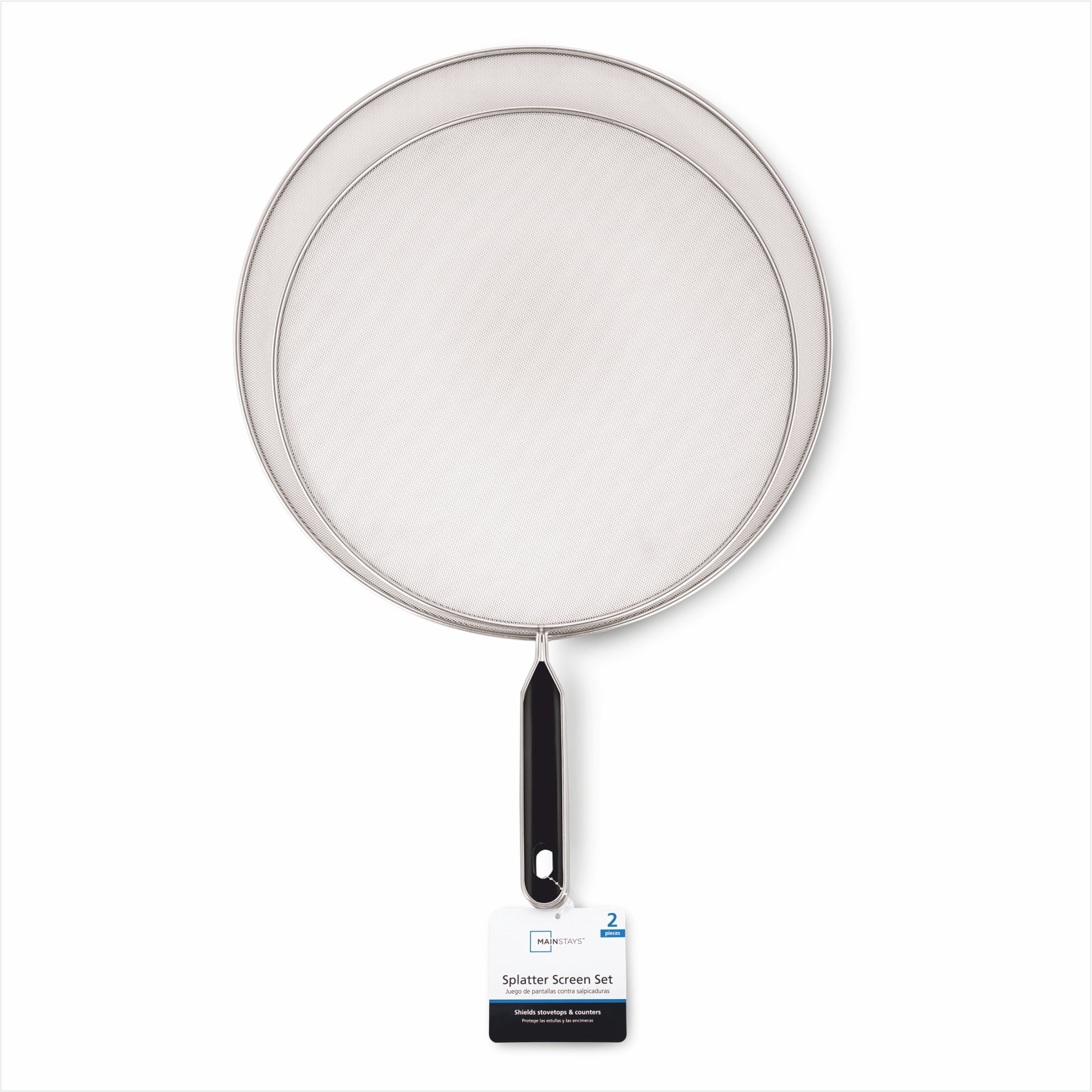Mainstays 2-Piece Fine Aluminum Mesh Splatter Screen Set, 11" & 13", Silver