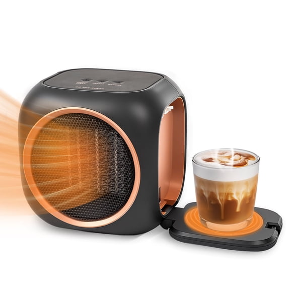 Fanqiebros Upgraded Space Heater, Coffee Mug Warmer for Desk, 12H Timer, 800W PTC Ceramic Heater, 2 Speeds Small Portable Electric Heater for Bedrooms, Offices, Home