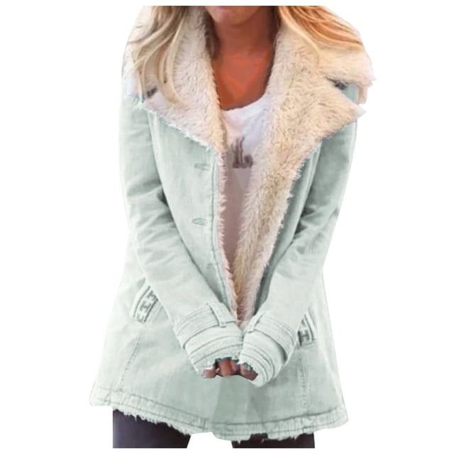 Heliisoer Manteau en Peluche à Grand Revers pour Femmes, Veste Chaude Contrastée avec Boutons Cardigan