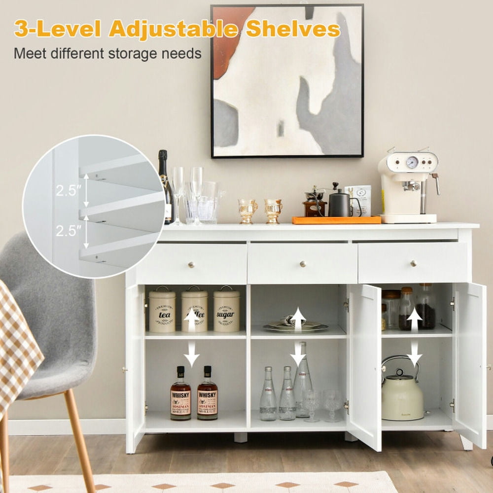Finihen Kitchen Storage Cabinet, Buffet Sideboard, Kitchen Wooden Storage with 3 Drawers, for Dining Room, Kitchen, Living Room, White Finihen Kitchen Storage Cabinet, Buffet Sideboard, Kitchen Wooden Storage with 3 Drawers, for Dining Room, Kitchen, Living Room, White